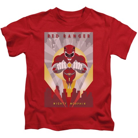 Power Rangers-Red Deco Short Sleeve Juvenile 18-1 Tee- Red - Medium 5-6