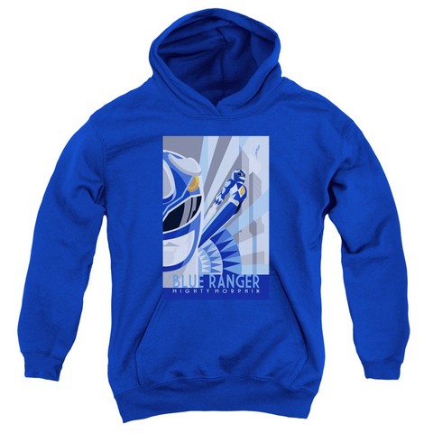 Power Rangers-Blue Ranger Deco Youth Pull-Over Hoodie- Royal Blue - Small