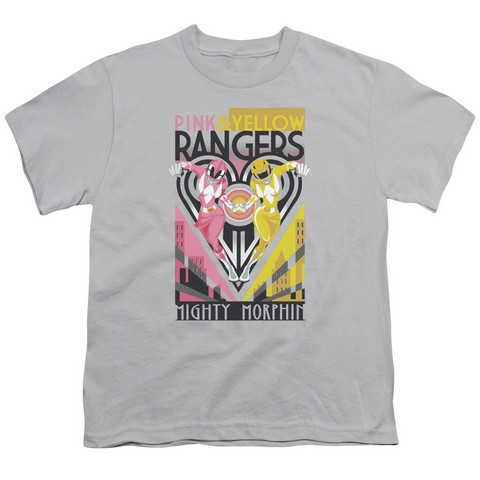 Power Rangers-Pink & Yellow Deco Short Sleeve Youth 18-1 Tee- Silver - XL