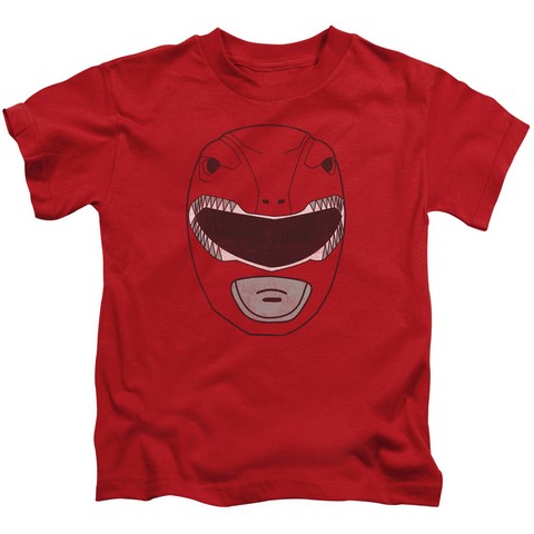 Power Rangers-Red Ranger Mask Short Sleeve Juvenile 18-1 Tee- Red - Medium 5-6