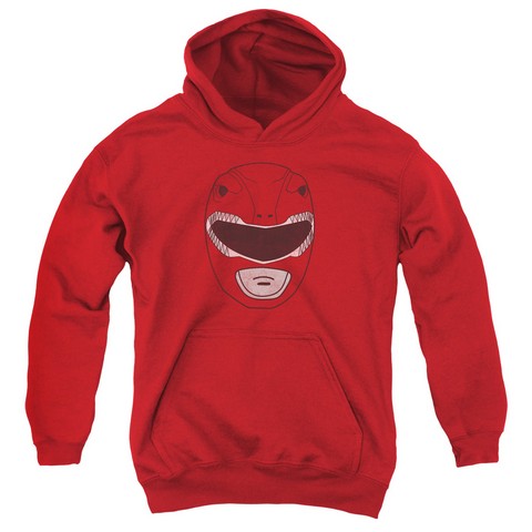 Power Rangers-Red Ranger Mask Youth Pull-Over Hoodie- Red - Small