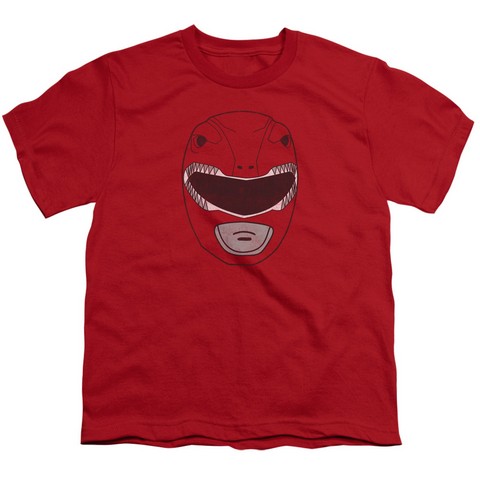 Power Rangers-Red Ranger Mask Short Sleeve Youth 18-1 Tee- Red - Medium