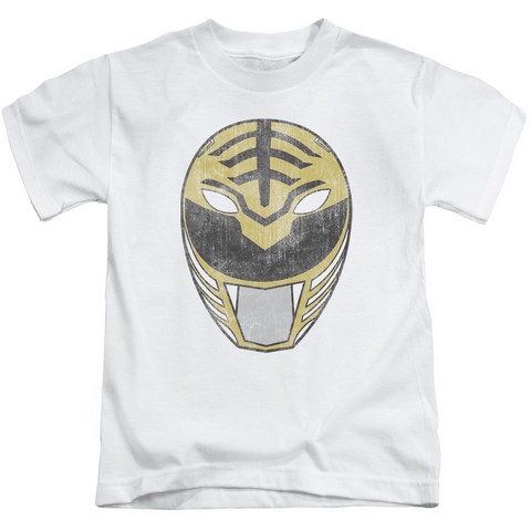 Power Rangers-White Ranger Mask Short Sleeve Juvenile 18-1 Tee- White - Medium 5-6