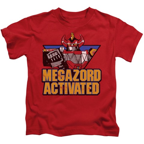 Power Rangers-Megazord Activated Short Sleeve Juvenile 18-1 Tee- Red - Medium 5-6