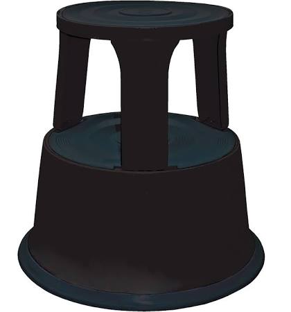 Rolling Step Stool - Black, 2 Steps, 17.125 Overall Height, Steel, Black