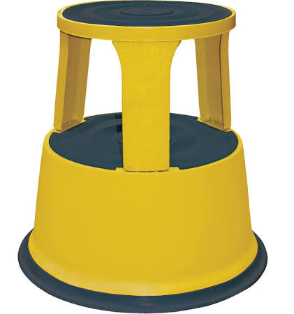 Rolling Step Stool - Yellow, 2 Steps, 17.125 Overall Height, Steel, Yellow