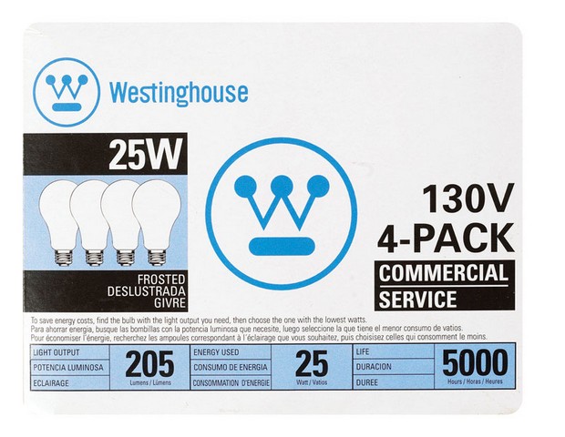 Picture of Westinghouse 410000 4 Commercial Service Frosted 25 Watt Light Bulbs - 