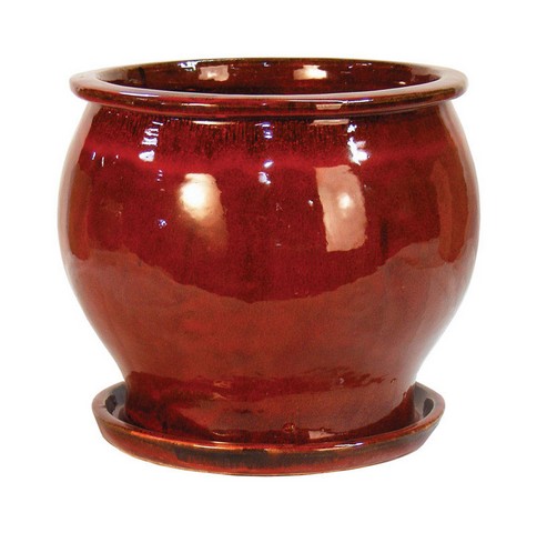 DB10021-08G 8 in. Red Solid Studio Glazed Planter - Pack of 2 Pack Of 2