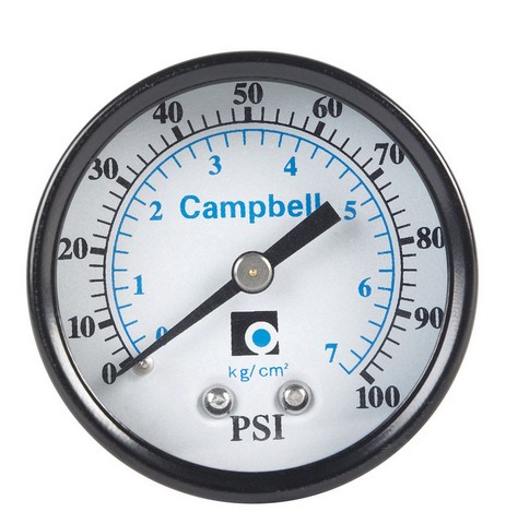 Picture of Campbell PGCBM-1-NL 2 in. Polycarbonate Low Lead 0-100 PSI Pressure Gauge Center Back Mount