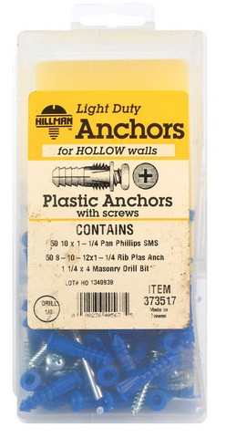 373517 8-10-12 x 1.25 in. Plastic Anchor Kit with Screws 101 per kit