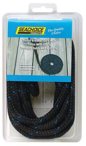 3/8'' x 15 Ft. Black w/Red Tracer Double Braid Polypropylene Dock Line