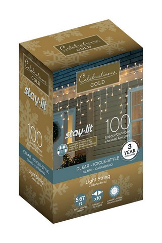 Celebrations 44805-71 Gold Clear 100 Icicle Lights