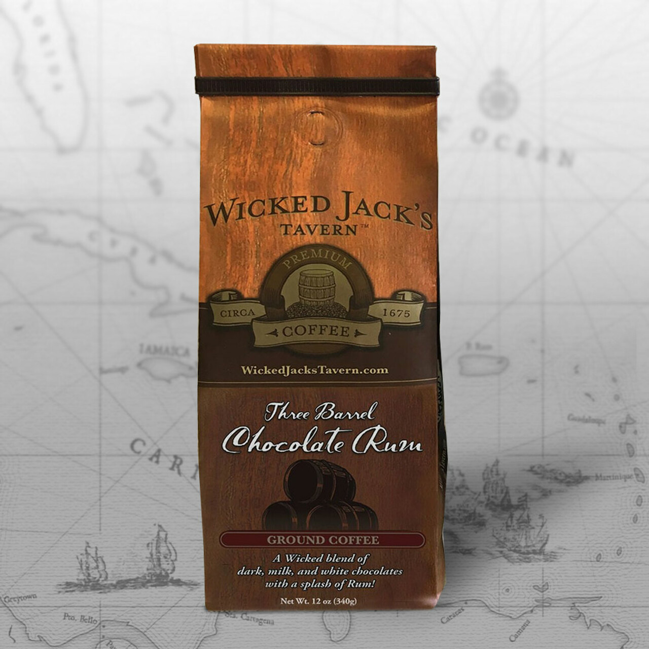 Wicked Jack Tavern Three Barrel Chocolate Rum Ground Coffee, 12 oz