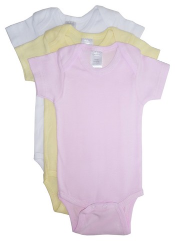 Picture of Bambini 003 NB Assorted Pastels Girls Rib Knit Pastel Short Sleeve Onezie&#44; New Born - Pack of 3