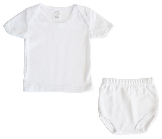 Picture of Bambini 025B S Interlock White Short Sleeve Lap T-Shirt & Underwear Set- Small
