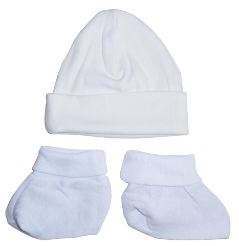 Picture of Bambini 029 Rib Knit White Cap & Booties Set