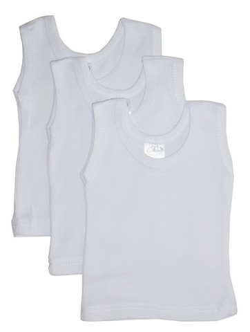 Picture of Bambini 034 M Rib Knit White Sleeveless Tank Top Shirt&#44; Medium - Pack of 3