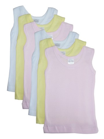 Picture of Bambini 0366 M Girls Rib Knit Assorted Pastel Sleeveless Tank Top Shirt- Medium - Pack of 6