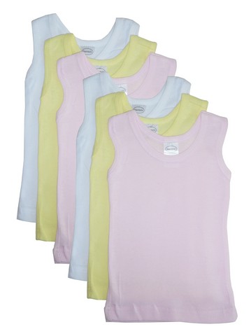 Picture of Bambini 0366 NB Girls Rib Knit Assorted Pastel Sleeveless Tank Top Shirt- New Born - Pack of 6