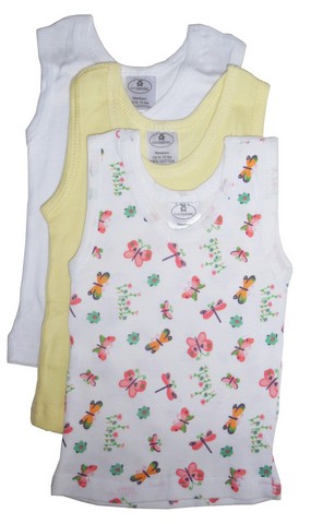 Picture of Bambini 038 L Girls Rib Knit Variety Color Printed Tank Top Shirt&#44; Large - Pack of 3