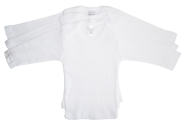 Picture of Bambini 050 M Rib Knit White Long Sleeve Lap T-Shirt- Medium - Pack of 3