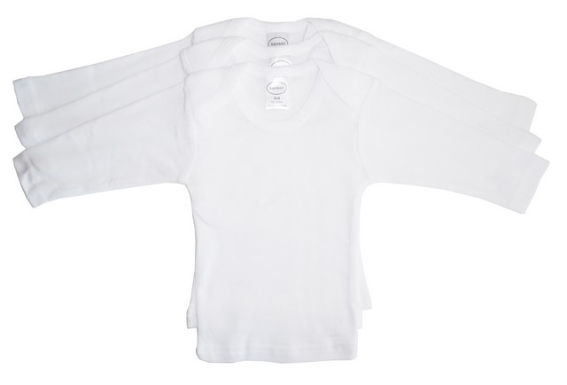 Picture of Bambini 050 NB Rib Knit White Long Sleeve Lap T-Shirt&#44; New Born - Pack of 3
