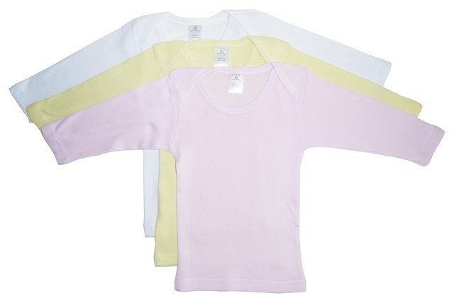 Picture of Bambini 052 NB Girls Assorted Pastel Long Sleeve Lap T-Shirts- New Born - Pack of 3