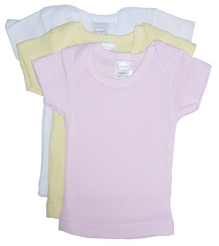 Picture of Bambini 057 NB Girls Assorted Pastel Short Sleeve Lap T-Shirts- New Born - Pack of 3