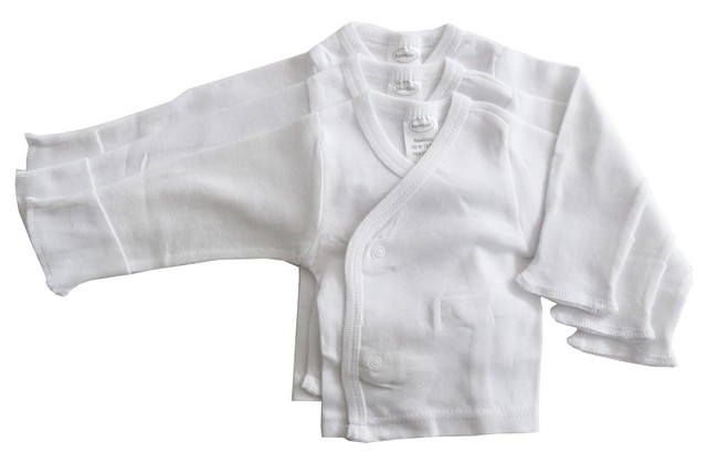 Picture of Bambini 071 NB Rib Knit White Long Sleeve Side-Snap Shirt Mitten Cuff&#44; New Born - Pack of 3