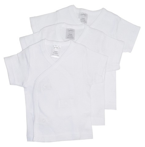 Picture of Bambini 075 S Rib Knit White Short Sleeve Side-Snap Shirt- Small - Pack of 3