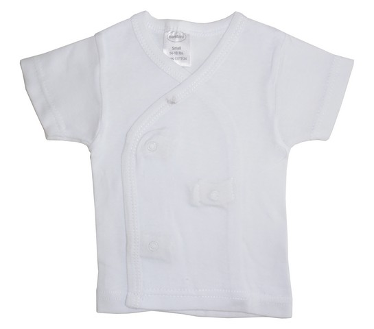 075B NB Rib Knit White Short Sleeve Side-Snap Shirt- New Born