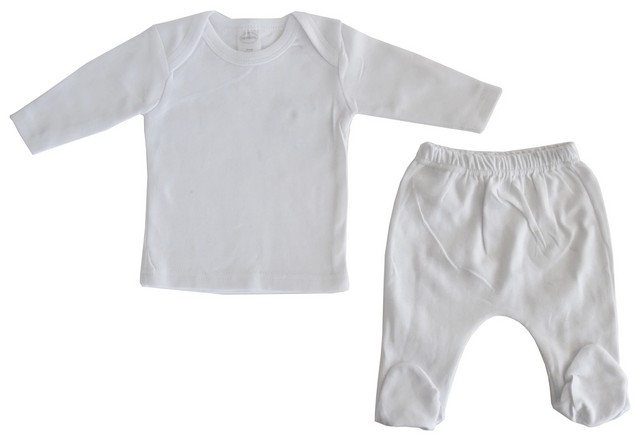 Picture of Bambini 411 L White Interlock Long Sleeve Shirt & Closed-Toe Pants Set- Large