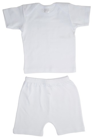 415 L White 2-Piece Interlock Short Sleeve Lap T-Shirt & Shorts Set- Large