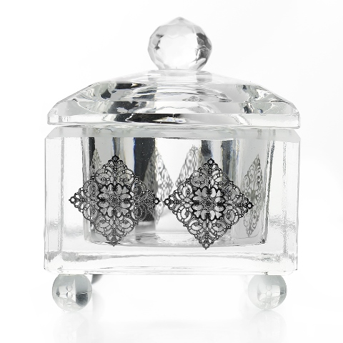Picture of Shonfeld Crystal 134972 Crystal Honey Dish with Silver Pomegranate Design  2.25 x 2.25 in.