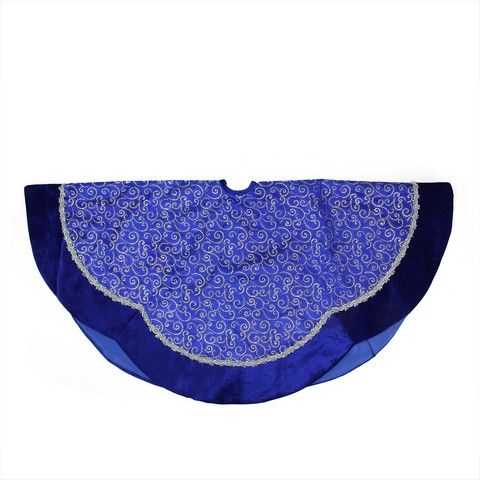 48 in. Glitter Filigree Swirl Scallop Christmas Tree Skirt with Decorative Metallic Trim- Blue & Silver
