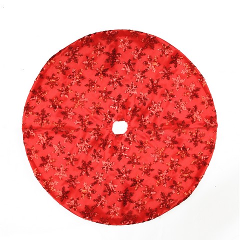 20 in. Decorative Red Sequin Snowflake Pattern Mini Christmas Tree Skirt - Red - 20in.
