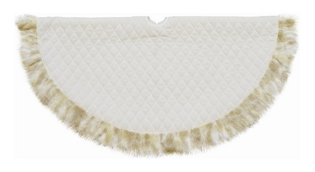 48 in. Quilted Cream White Velvet Christmas Tree Skirt with Tan Faux Synthetic Fur Border -  NorthLight, 32231073