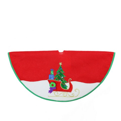 20 in. Red & White Mini Christmas Tree Skirt with Embroidered Sleigh & Tree Applique