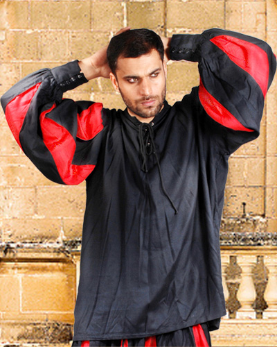 C1060 European Medieval Shirt- Black & Red - 2XL