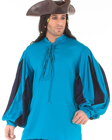 C1060 European Medieval Shirt- Navy & Turquoise - Large