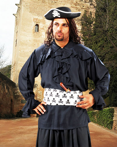 C1108 Francis Drake Pirate Shirt- Black - 2XL