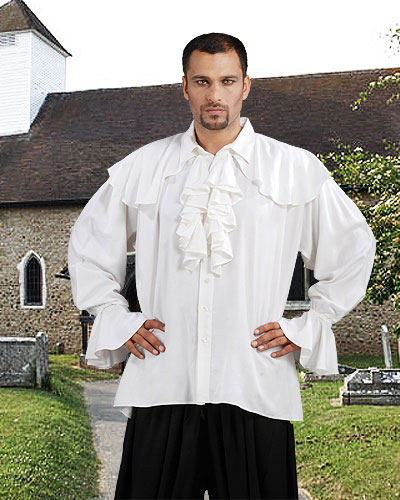 C1091 Half Cape Medieval Shirt- White - Large