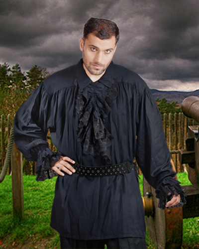 C1008 Roberto Cofresi Shirt with Detachable Frill- Black - Extra Large