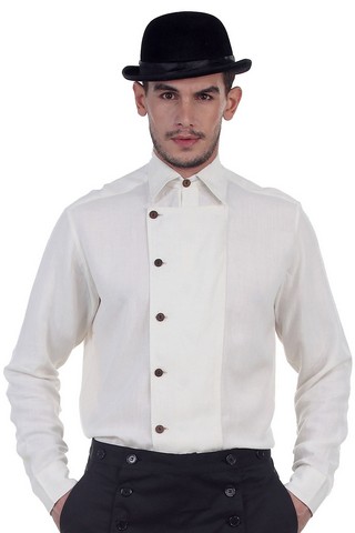 C1293 Ulysses Side-Button Shirt- Off White - Medium