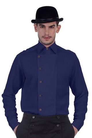 C1293 Ulysses Side-Button Shirt- Navy - Small