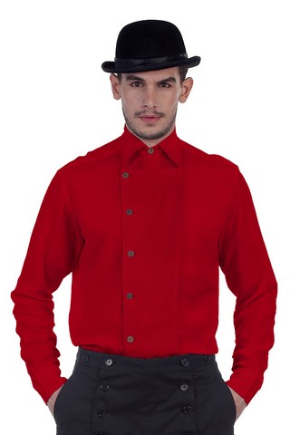 C1293 Ulysses Side-Button Shirt- Red - Medium
