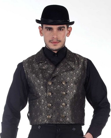 C1286 Black Double-Breasted Cavalier Vest- Black - Large