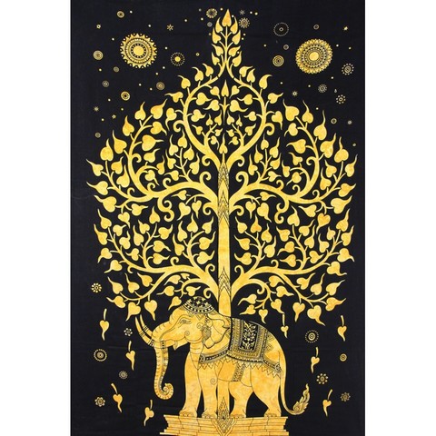 Picture of Kayso TP004 Rectangular Black & Gold Ganesh Tapestry with Tree of Life&#44; Medium