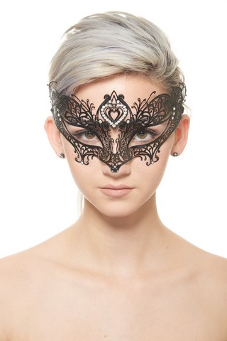 Picture of Kayso BD006BK Black Classic Royal Masquerade Mask with Clear Rhinestones - One Size