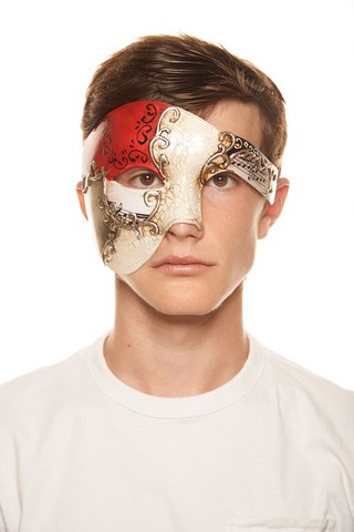 KAYSO PP003 Phantom of The Opera Inspired Half Face Red & Ivory Masquerade Plastic Mask